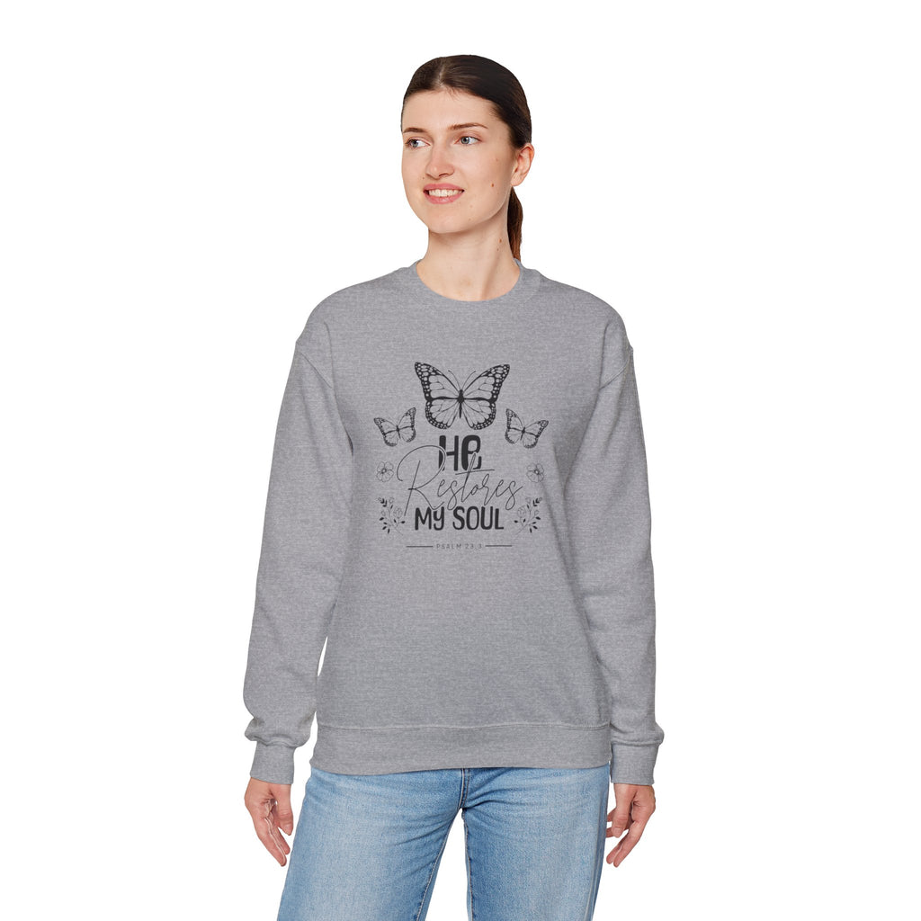 RESTORES MY SOUL Stylish Faith-Inspired Crewneck Sweatshirt