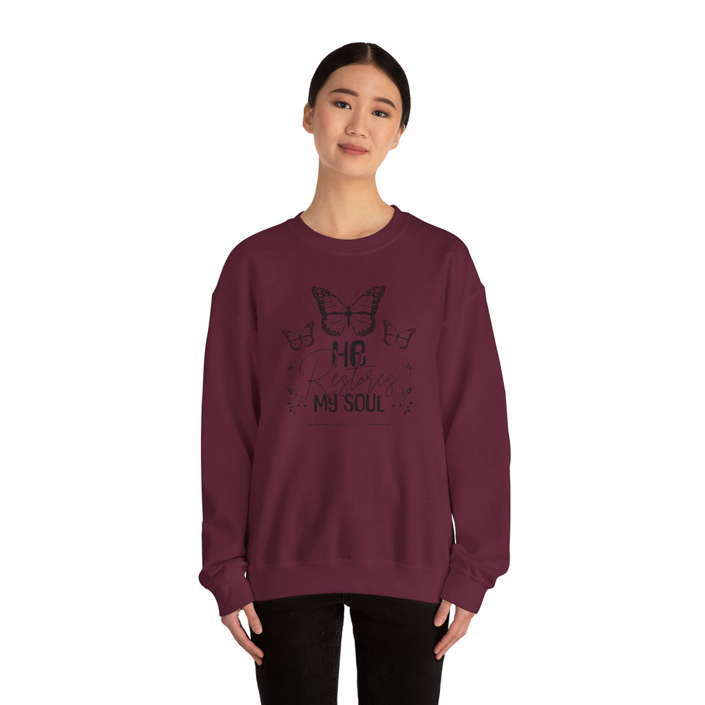 RESTORES MY SOUL Stylish Faith-Inspired Crewneck Sweatshirt