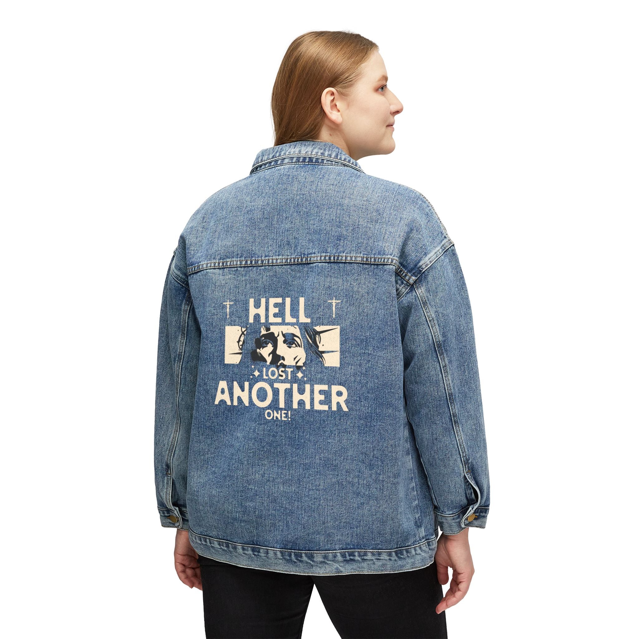 'Hell Lost Another One' Design, Denim Jacket Casual Outerwear