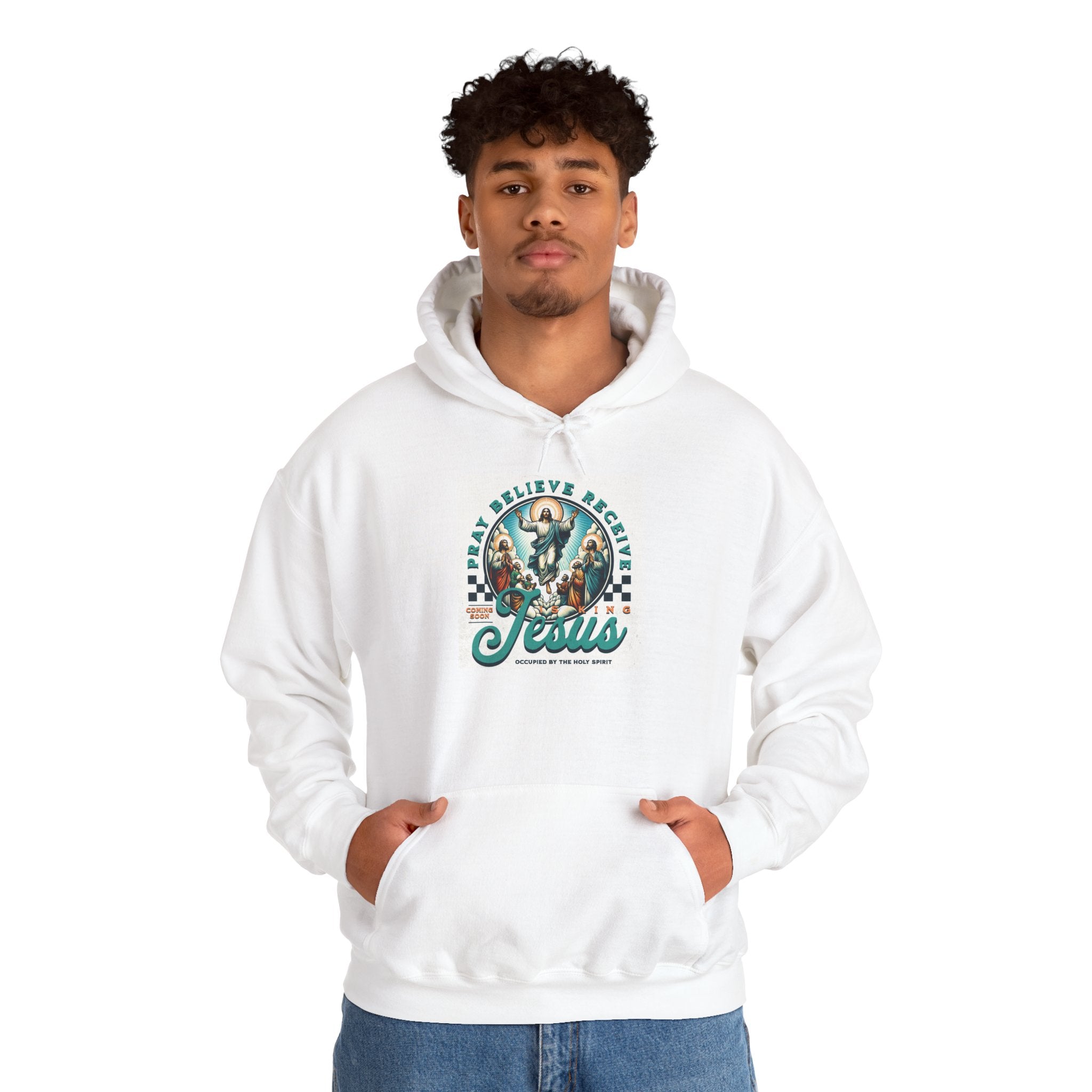 JESUS IS KING White Motivational Hooded Sweatshirt