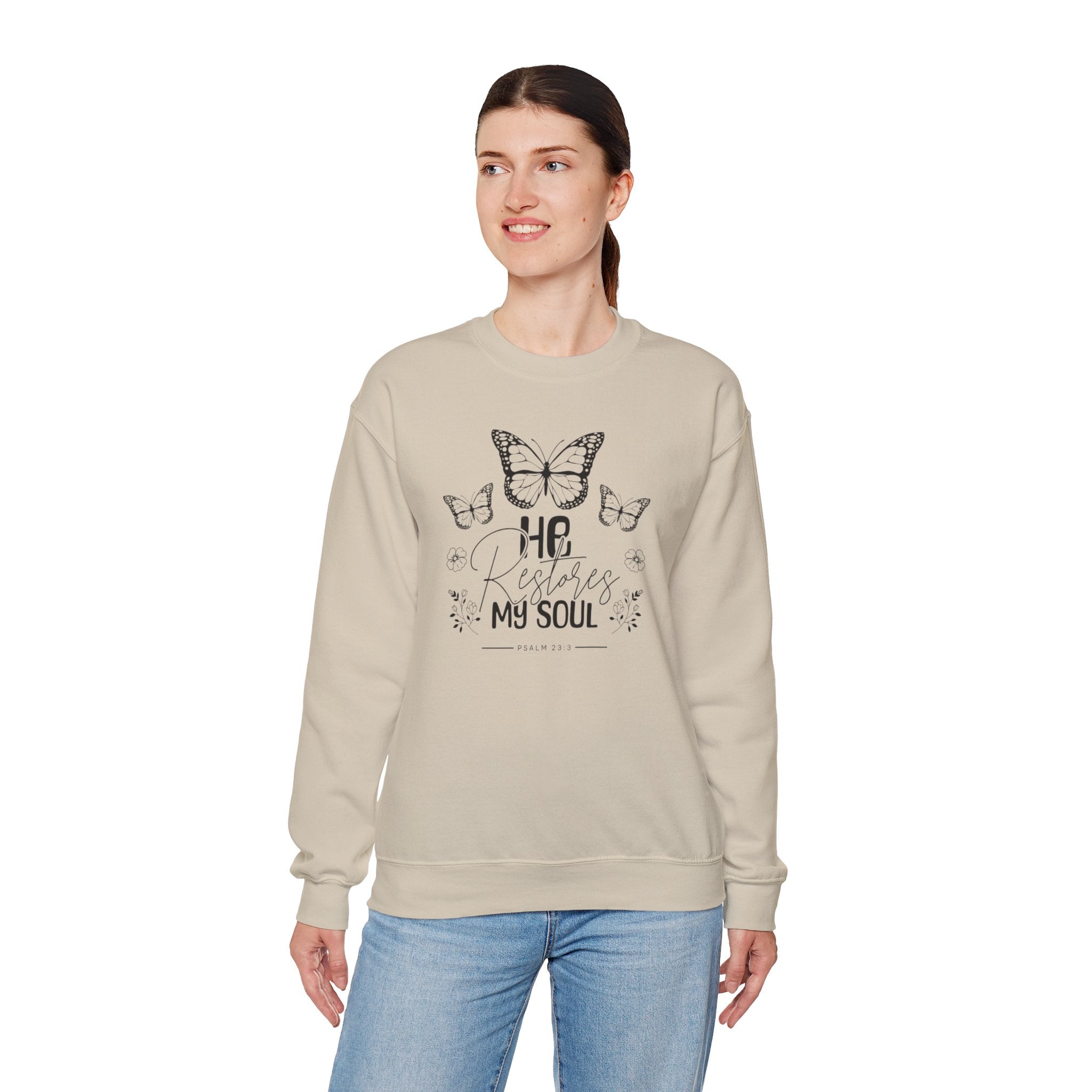 RESTORES MY SOUL Stylish Faith-Inspired Crewneck Sweatshirt