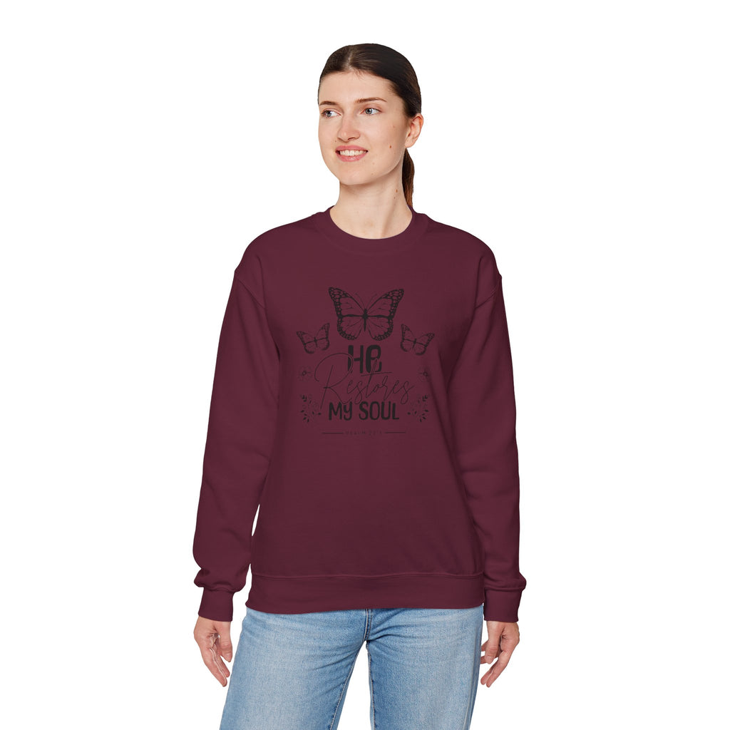 RESTORES MY SOUL Stylish Faith-Inspired Crewneck Sweatshirt
