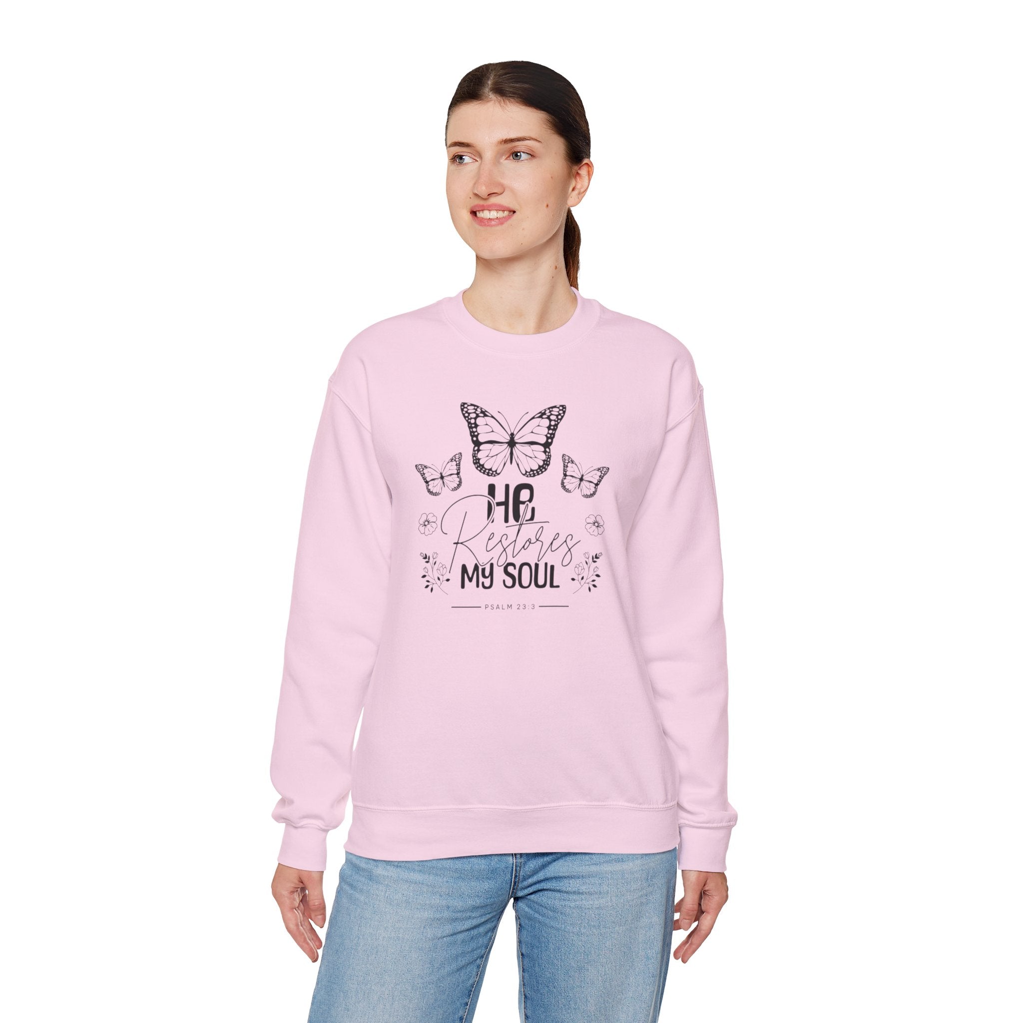 RESTORES MY SOUL Stylish Faith-Inspired Crewneck Sweatshirt