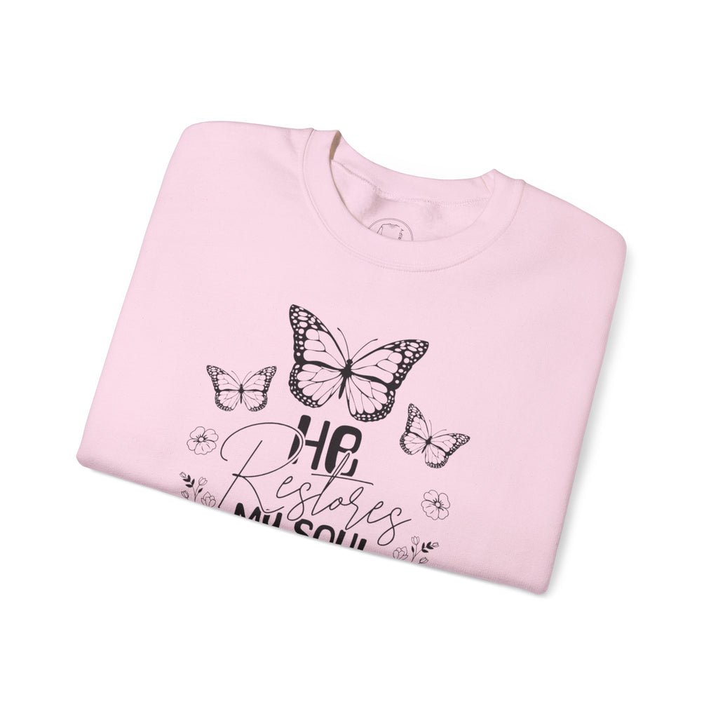 RESTORES MY SOUL Stylish Faith-Inspired Crewneck Sweatshirt