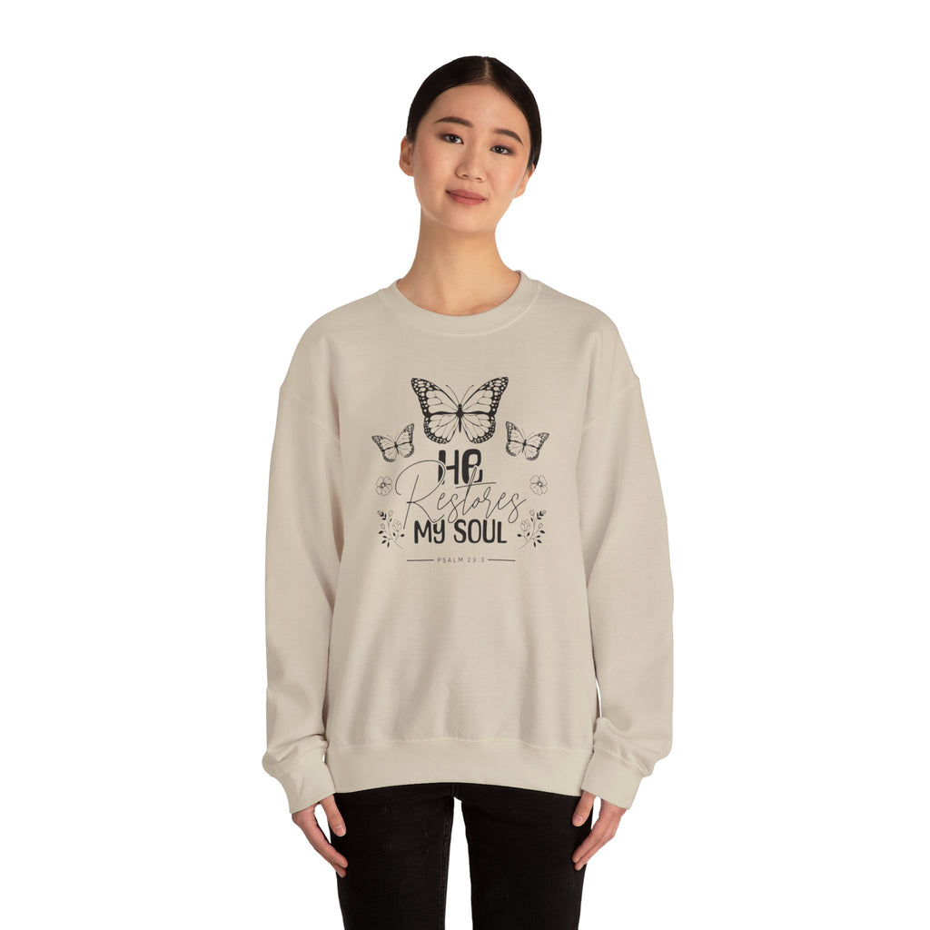 RESTORES MY SOUL Stylish Faith-Inspired Crewneck Sweatshirt