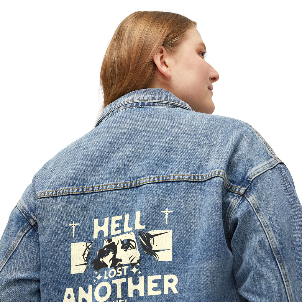 'Hell Lost Another One' Design, Denim Jacket Casual Outerwear