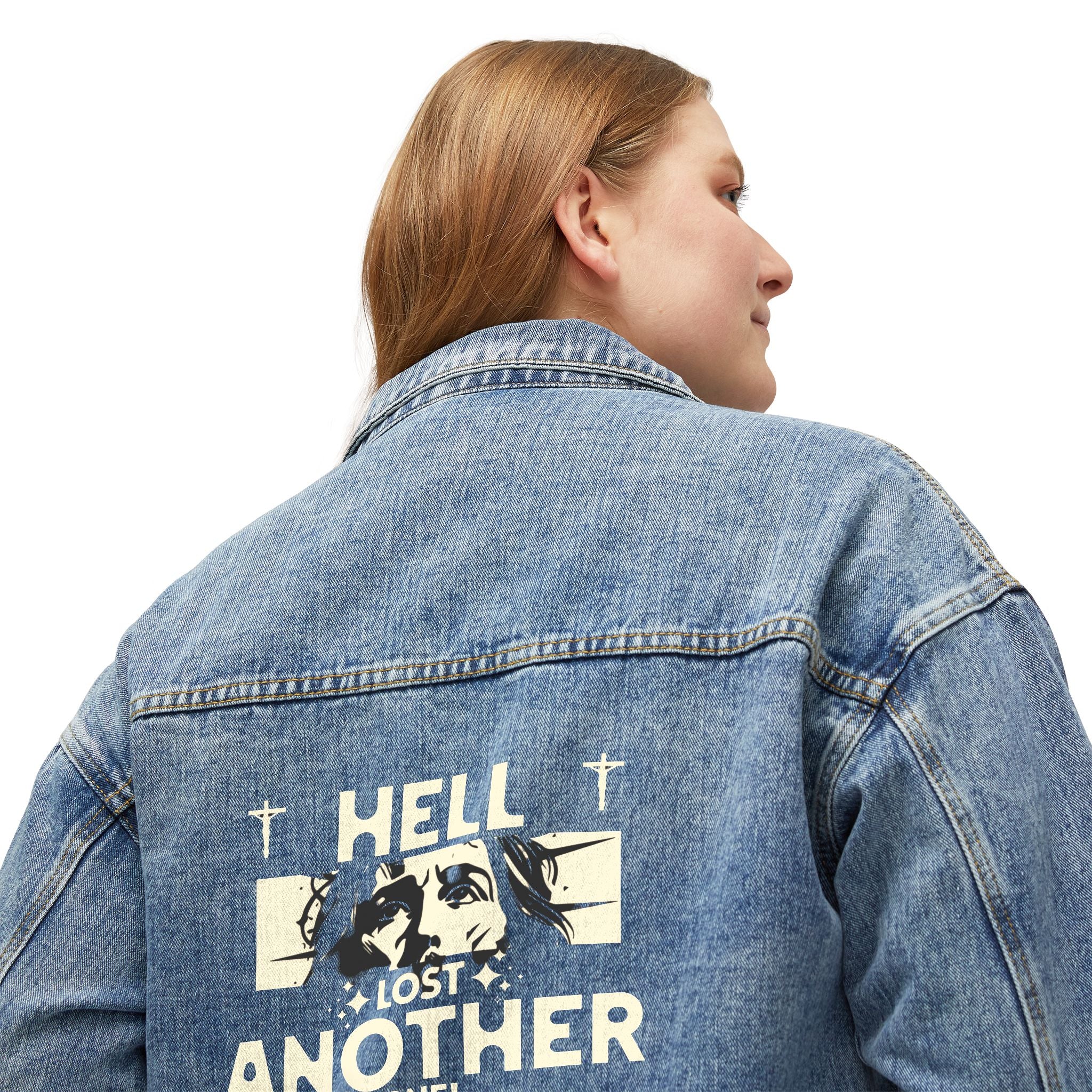 'Hell Lost Another One' Design, Denim Jacket Casual Outerwear