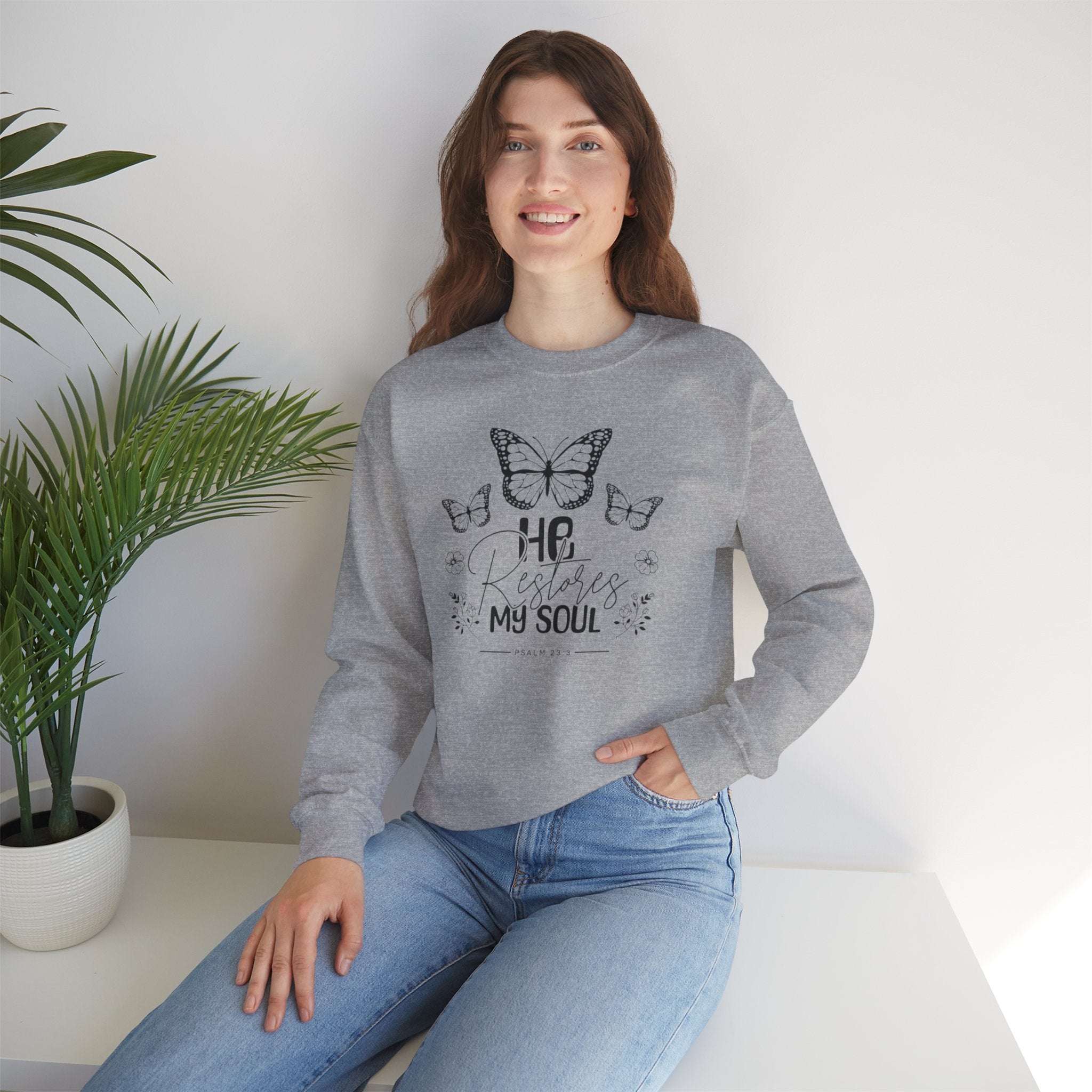 RESTORES MY SOUL Stylish Faith-Inspired Crewneck Sweatshirt