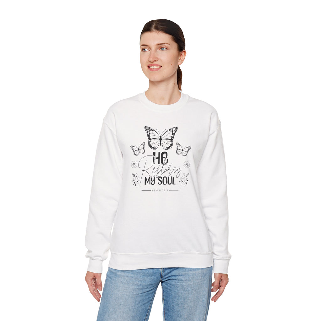 RESTORES MY SOUL Stylish Faith-Inspired Crewneck Sweatshirt