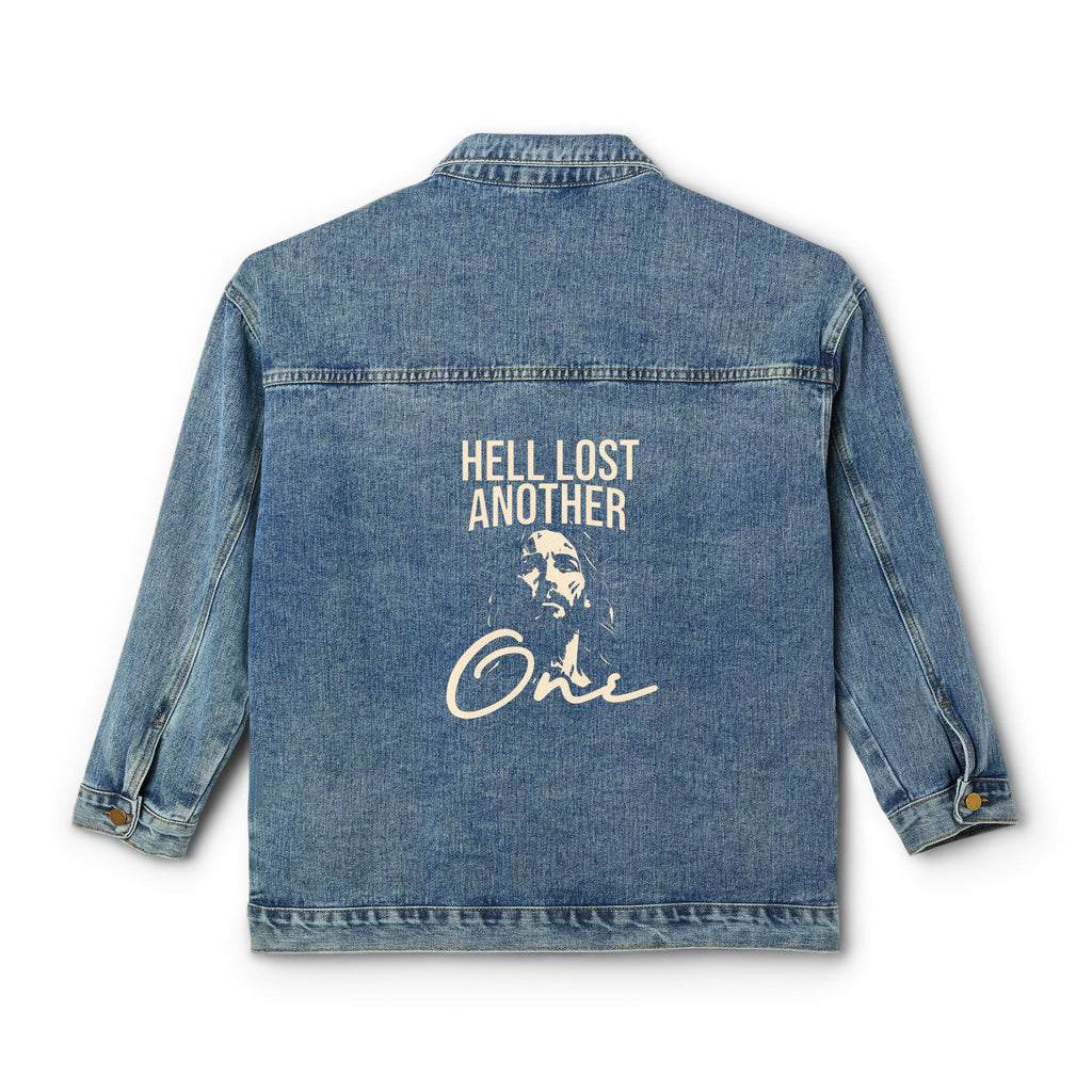 Chic Women's Denim Jacket with 'Hell Lost Another One' Design