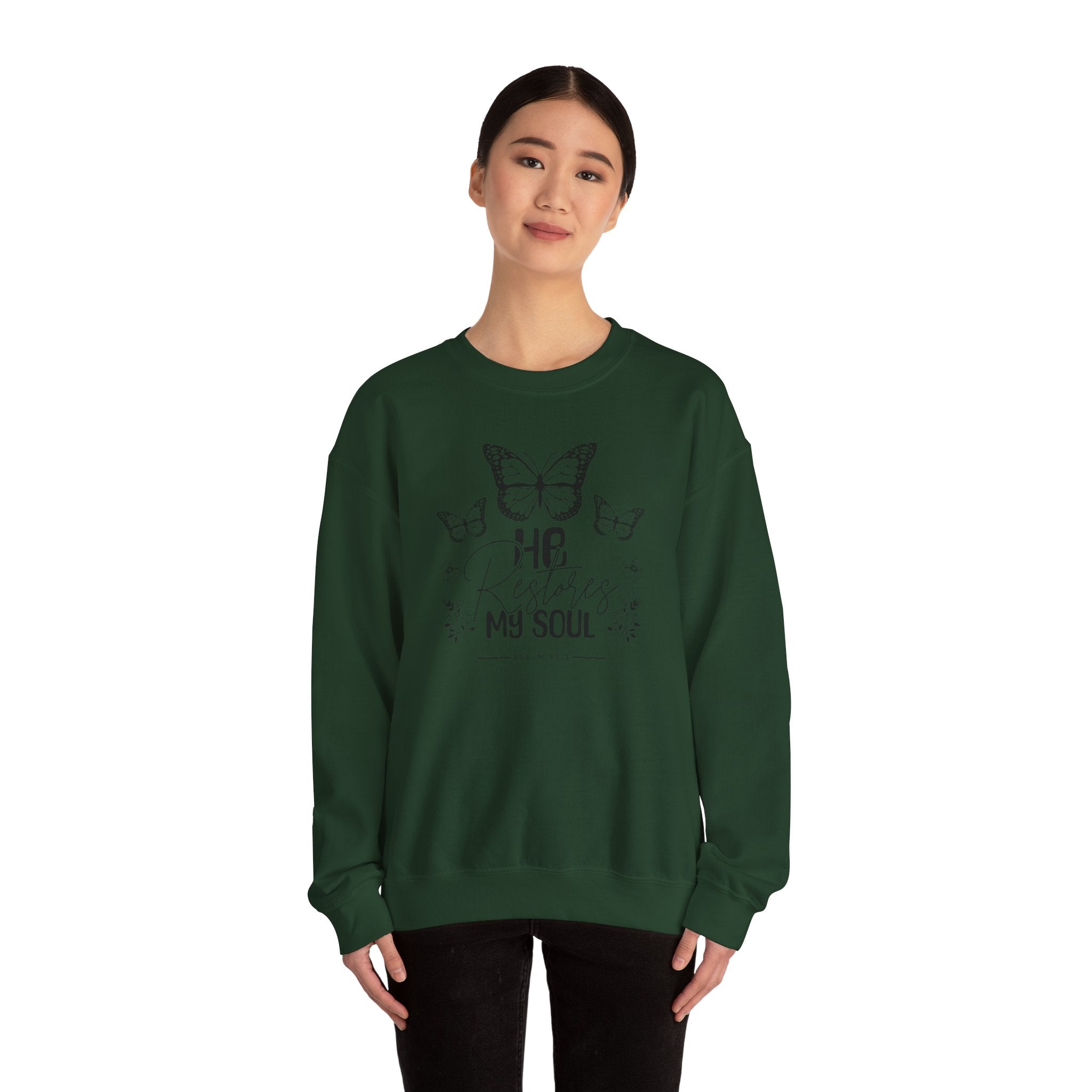 RESTORES MY SOUL Stylish Faith-Inspired Crewneck Sweatshirt