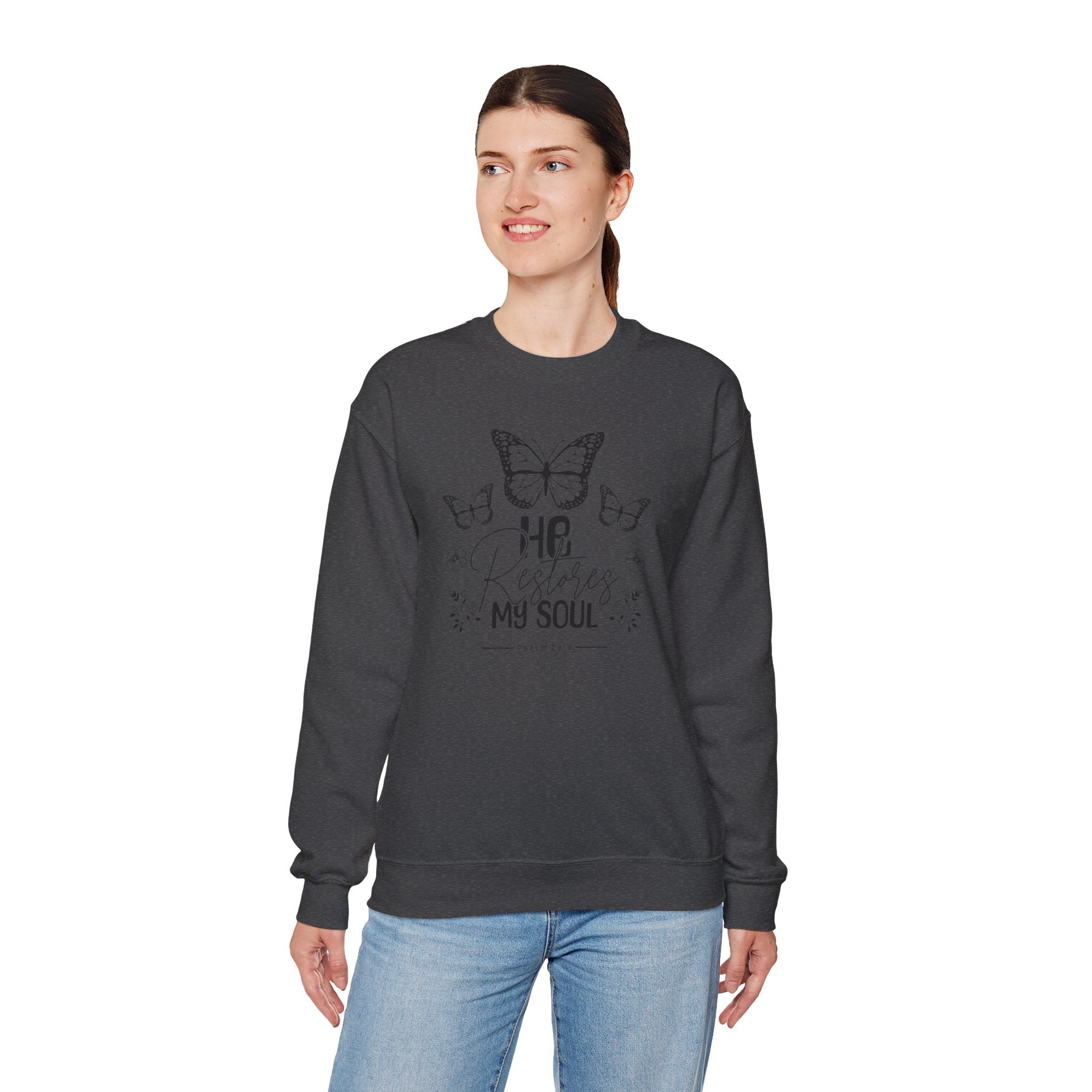 RESTORES MY SOUL Stylish Faith-Inspired Crewneck Sweatshirt