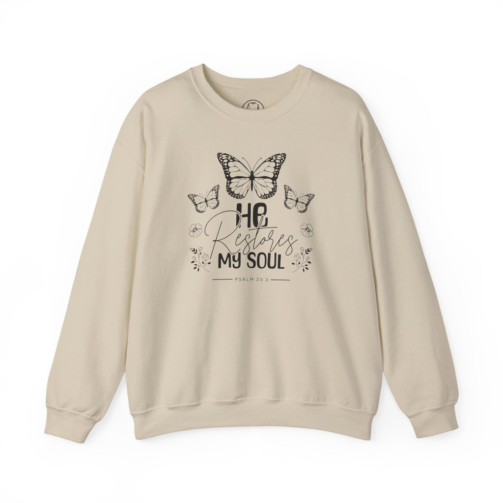 RESTORES MY SOUL Stylish Faith-Inspired Crewneck Sweatshirt