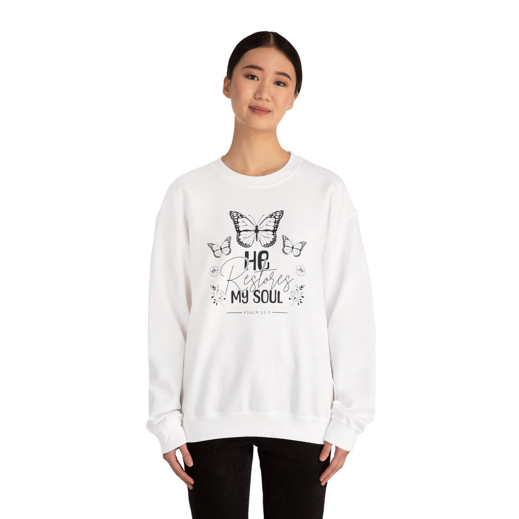RESTORES MY SOUL Stylish Faith-Inspired Crewneck Sweatshirt